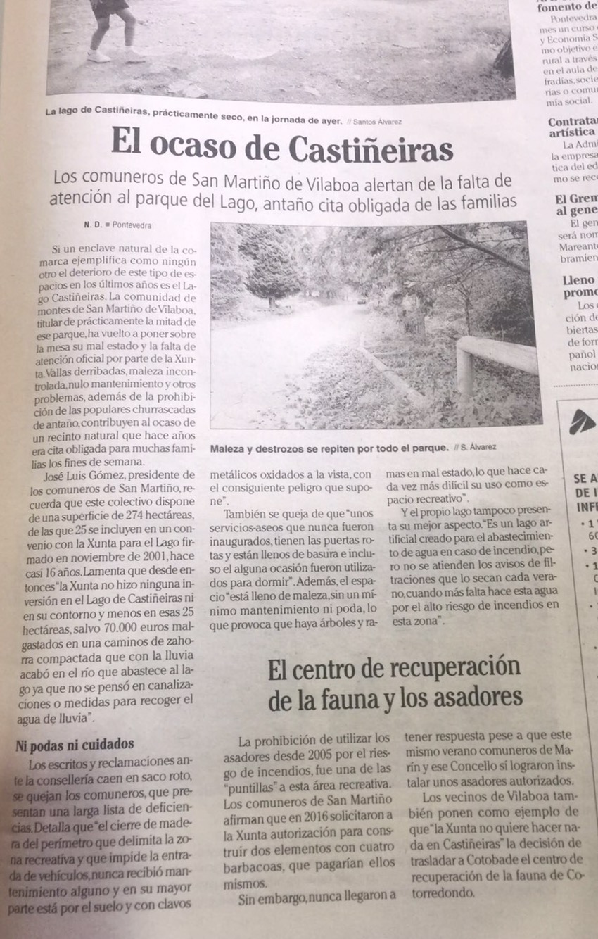 Reflexo na prensa local do abandono de Castiñeras